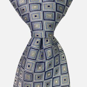 Donald J Trump Signature Collection Necktie Tie Silver Silk Geometric Squares